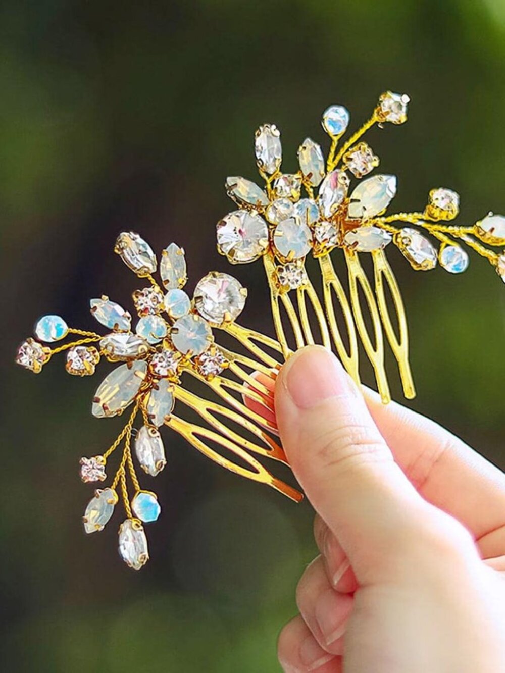 Rhinestone Bride Wedding Hair Comb Gold Bridal Hair Piece Accessories for WomenP